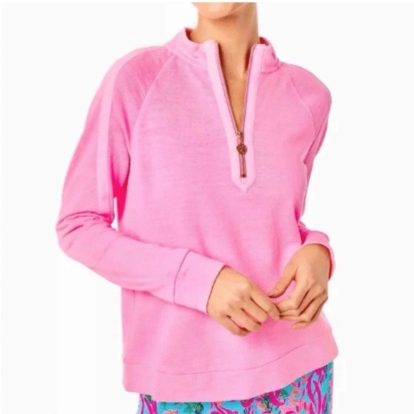 Lilly Pulitzer Tops - Lilly Pulitzer Ashlee Pink Half-Zip Pullover Sweatshirt Size Small